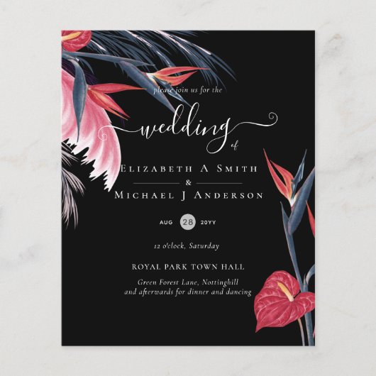 BUDGET Tropische Pampas Grass Navy Berry Wedding (Voorkant)