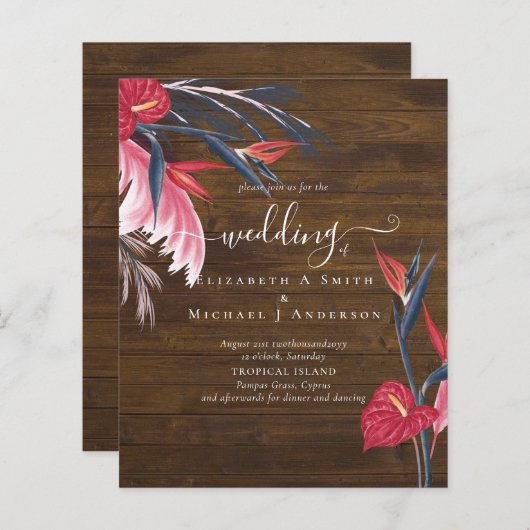 BUDGET Tropische Pampas Grass Navy Berry Wedding (Voorkant / Achterkant)