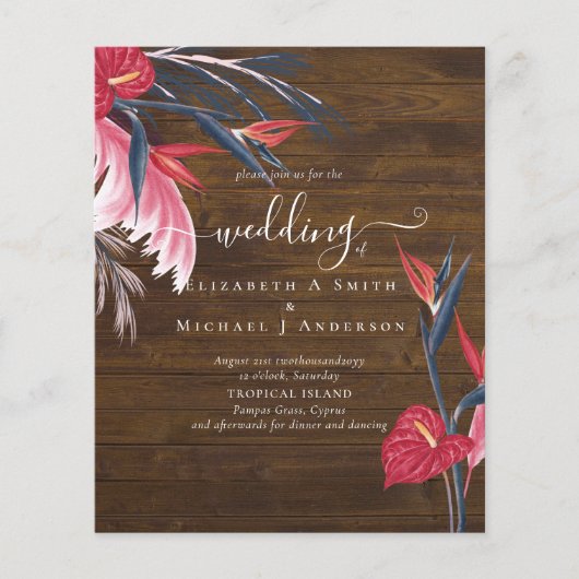 BUDGET Tropische Pampas Grass Navy Berry Wedding (Voorkant)