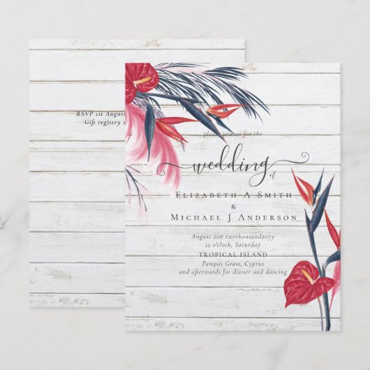 BUDGET Tropische Pampas Grass Navy Berry Wedding (Voorkant / Achterkant)
