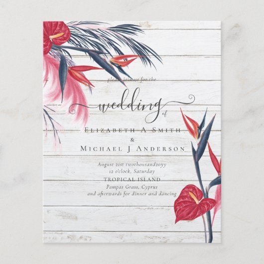 BUDGET Tropische Pampas Grass Navy Berry Wedding (Voorkant)