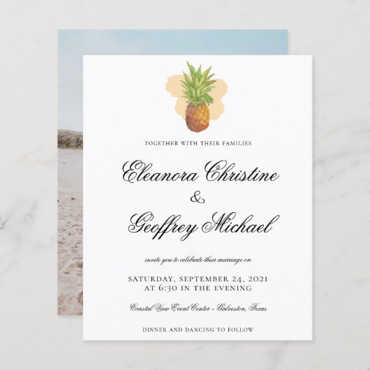 Budget Tropische Pineapple Waterverf Foto Weddin (Voorkant / Achterkant)