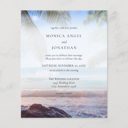 Budget Tropische Strand Palm Bruiloft Flyer (Voorkant)