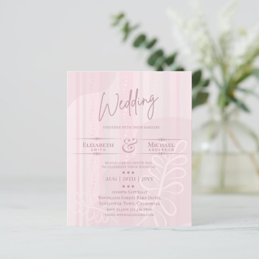 BUDGET Trouw Uitnodiging Stof Roze Abstract (Staand voorkant)