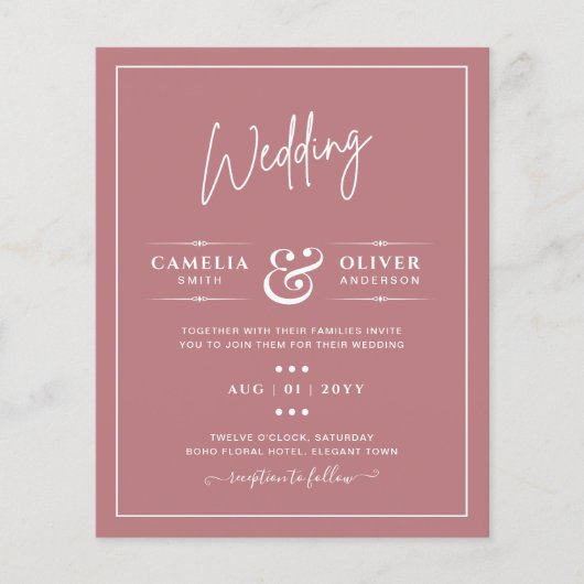 BUDGET Trouw Uitnodiging Stof Roze Roze Flyer (Voorkant)