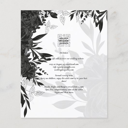 BUDGET Trouw Uitnodiging Zwarte Rozen Gotisch Flyer (Achterkant)