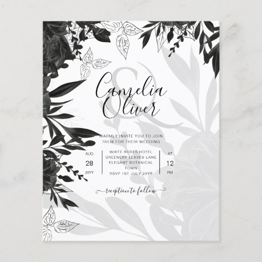 BUDGET Trouw Uitnodiging Zwarte Rozen Gotisch Flyer (Voorkant)