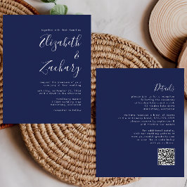 Budget trouwkaart met Navy Blue QR-code