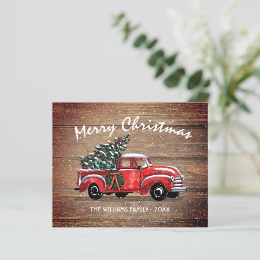 Budget  Truck Rustic Merry-kerstkaart (Staand voorkant)