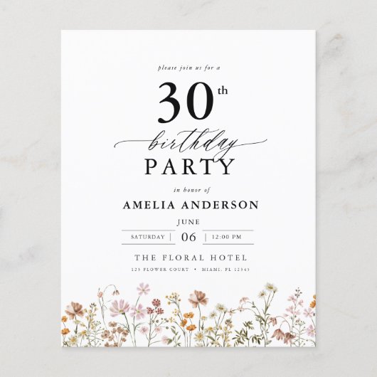 Budget Tuin Bloemen 30e verjaardag Uitnodiging (Voorkant)