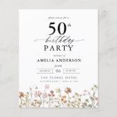 Budget Tuin Bloemen 50e Verjaardag Uitnodiging (Voorkant)