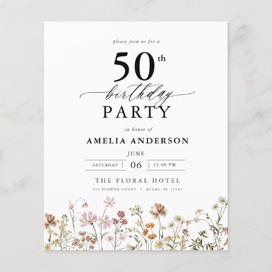 Budget Tuin Bloemen 50e Verjaardag Uitnodiging (Voorkant)