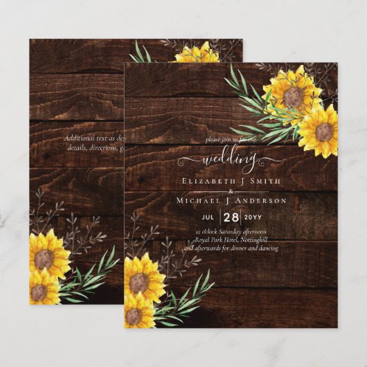 BUDGET Tuinzonnebloemen Landelijke Houten Bruiloft (Voorkant / Achterkant)