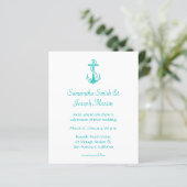 Budget Turquoise Anchor Wedding Uitnodiging (Staand voorkant)