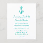 Budget Turquoise Anchor Wedding Uitnodiging (Voorkant)