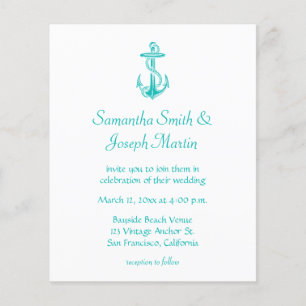 Budget Turquoise  Anchor Wedding Uitnodiging