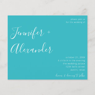 Budget Turquoise Blauwe Calligrafie Foto Bruiloft Flyer