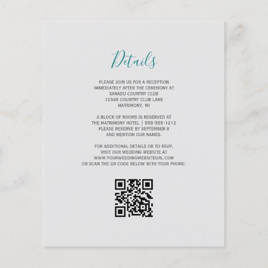 Budget Turquoise Bloem Silver QR Code Bruiloft (Achterkant)