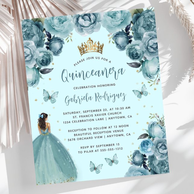 Budget Turquoise Bloemen Prinses Quinceañera (Creator heeft geüpload)