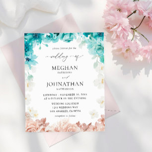 Budget Turquoise & Blush Pink Floral Wedding Flyer