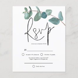 Budget Turquoise Eucalyptus Elegant Script RSVP
