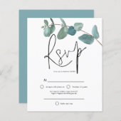Budget Turquoise Eucalyptus Elegant Script RSVP (Voorkant / Achterkant)