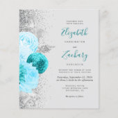 Budget Turquoise Floral Silver Glitter Wedding (Voorkant)