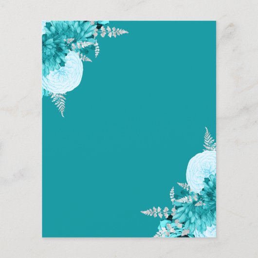 Budget Turquoise Floral Wedding Save the Date (Achterkant)