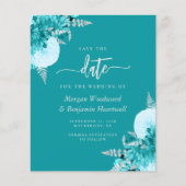 Budget Turquoise Floral Wedding Save the Date (Voorkant)