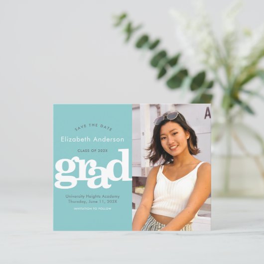 Budget Turquoise Foto Opslaan Datum Afstudeer Uitn (Staand voorkant)