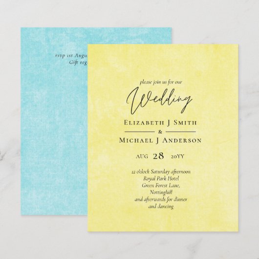 BUDGET Turquoise Geel Schrift Huwelijk (Voorkant / Achterkant)