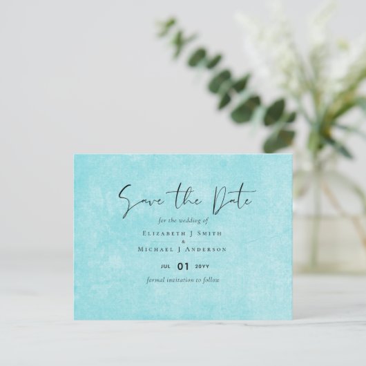 BUDGET Turquoise Geel Schrift Huwelijk Briefkaart (Staand voorkant)