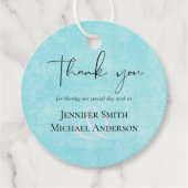 BUDGET Turquoise Geel Script Bruiloft Bedankjes Labels (Voorkant)