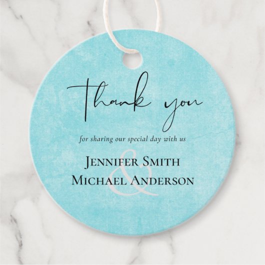 BUDGET Turquoise Geel Script Bruiloft Bedankjes Labels (Voorkant)