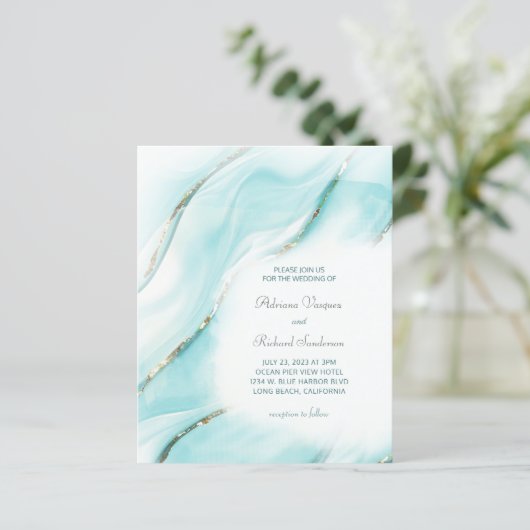 Budget Turquoise Gold Agate Wedding Invitation (Staand voorkant)