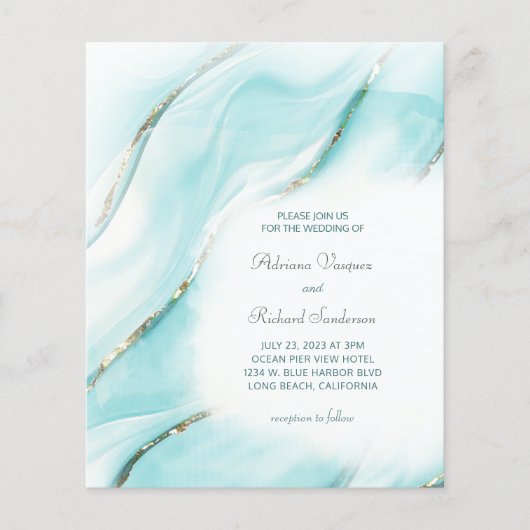 Budget Turquoise Gold Agate Wedding Invitation (Voorkant)