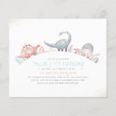Budget Turquoise & Gold Girl Dinosaur Birthday (Voorkant)