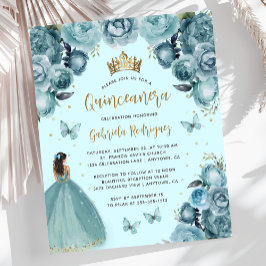 Budget Turquoise Gouden Bloemen Prinses Quinceañer