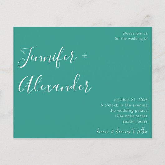 Budget Turquoise Green Calligraphy Photo Wedding Flyer (Voorkant)