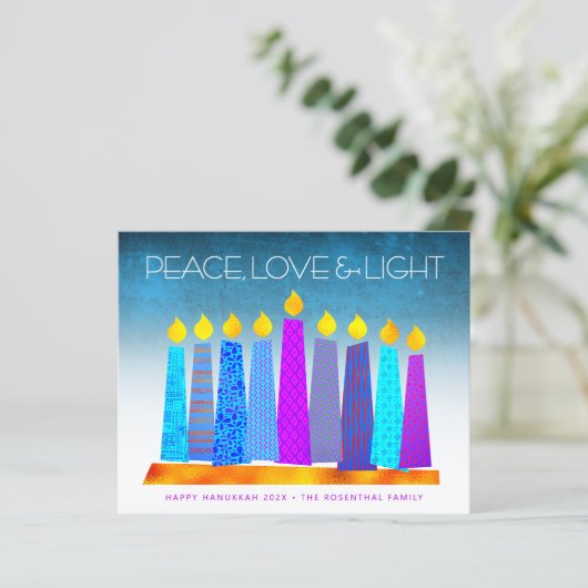 Budget Turquoise Hanukkah Kaarsen Vrede Liefde Kaa (Staand voorkant)