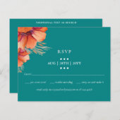 BUDGET Turquoise Oranje Bloem Bruiloft RSVP (Voorkant / Achterkant)