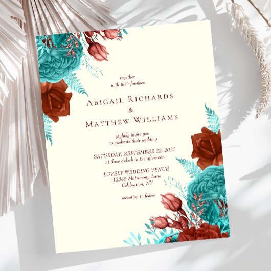 Budget Turquoise Rust Ivoor Bloemen Bruiloft Uitno