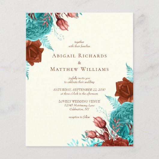 Budget Turquoise Rust Ivoor Bloemen Bruiloft Uitno (Voorkant)