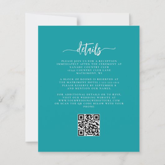 Budget Turquoise Silver Floral QR Code Wedding (Achterkant)