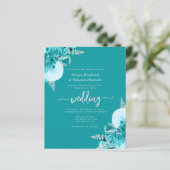 Budget Turquoise Silver Floral Wedding Invite (Staand voorkant)
