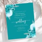 Budget Turquoise Silver Floral Wedding Invite
