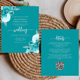Budget Turquoise Zilveren Bloem QR Code Huwelijk
