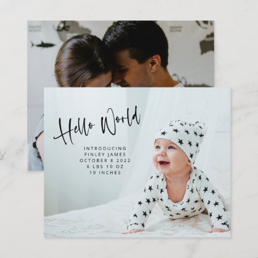 Budget twee Foto Hallo Aankondiging van de geboort (Voorkant / Achterkant)