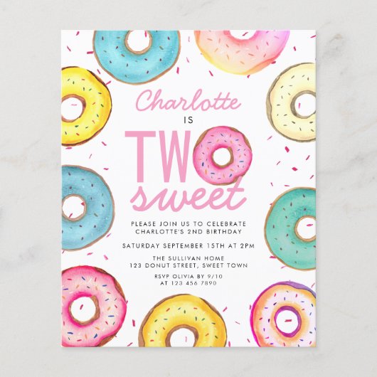 Budget Twee lieve donuts 2e verjaardag uitnodiging (Voorkant)
