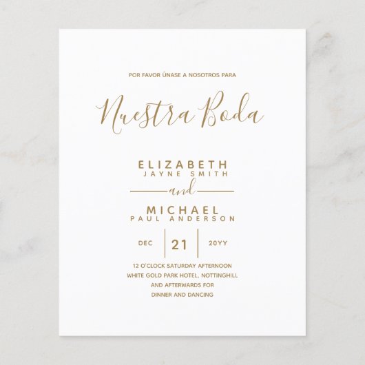 Budget tweetalig Spaans BODA Engelse trouwdag Flyer (Achterkant)